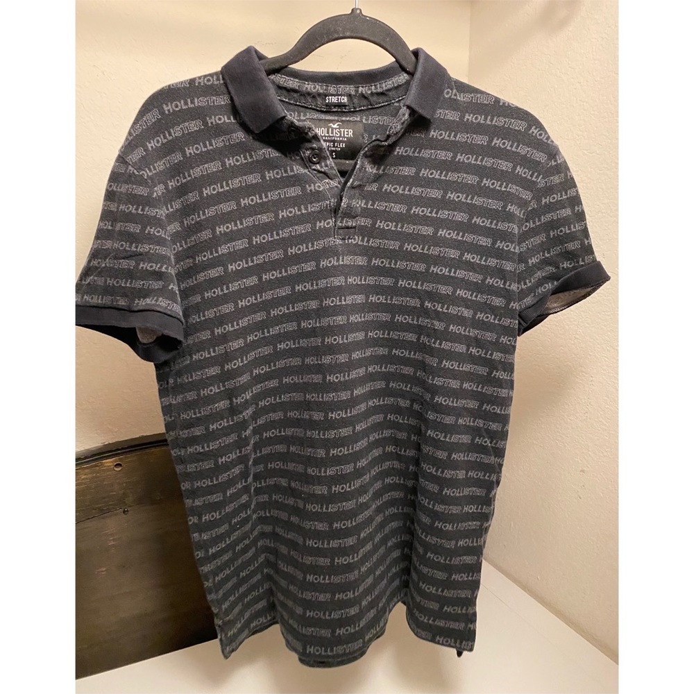 Mens Hollister Black Collared Logo Print Shirt